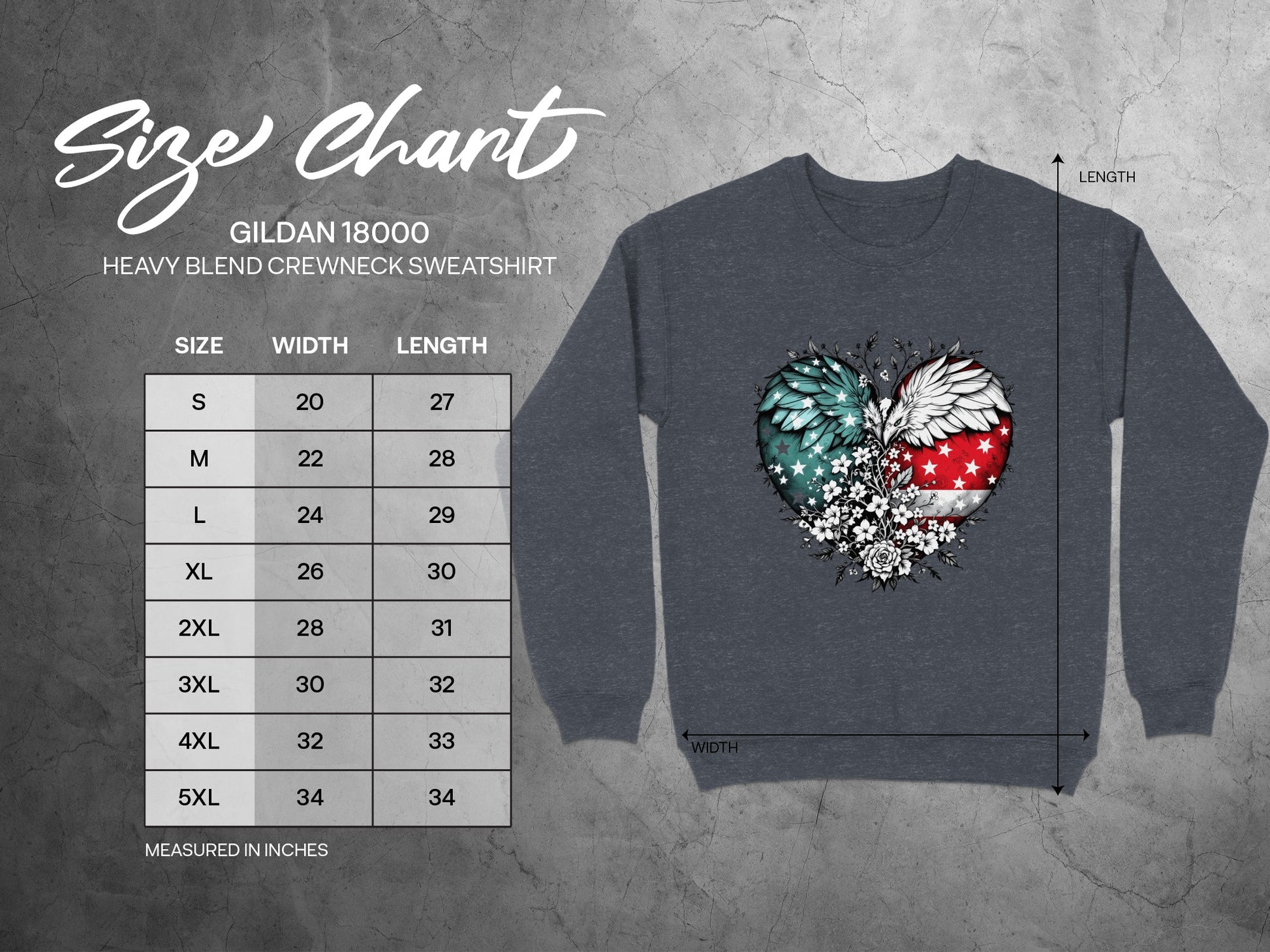 Heart and Flag Pattern Heavy Blend Crewneck Sweatshirt product