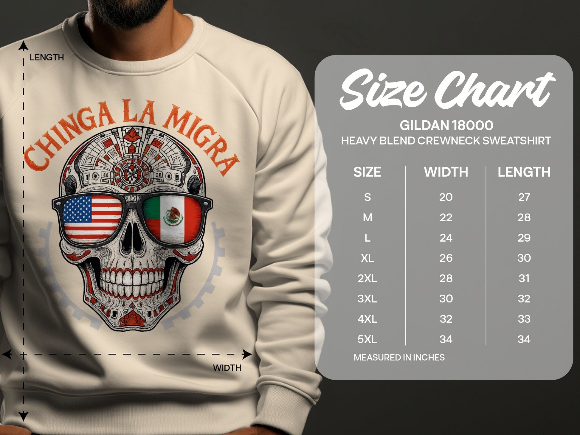 Chinga La Migra Skull American Mexican Crewneck Sweatshirt