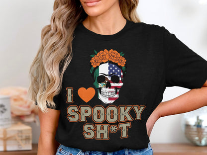 I Love Spooky Sh*t Skull American Flag T-Shirt product type