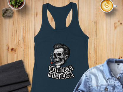 Chinga Tu Maga Skull Smoking Graphic Tank product