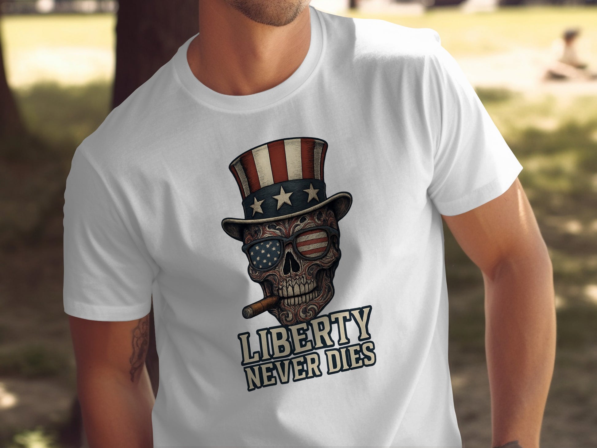 Liberty Never Dies Patriotic Skull Print T-shirt product