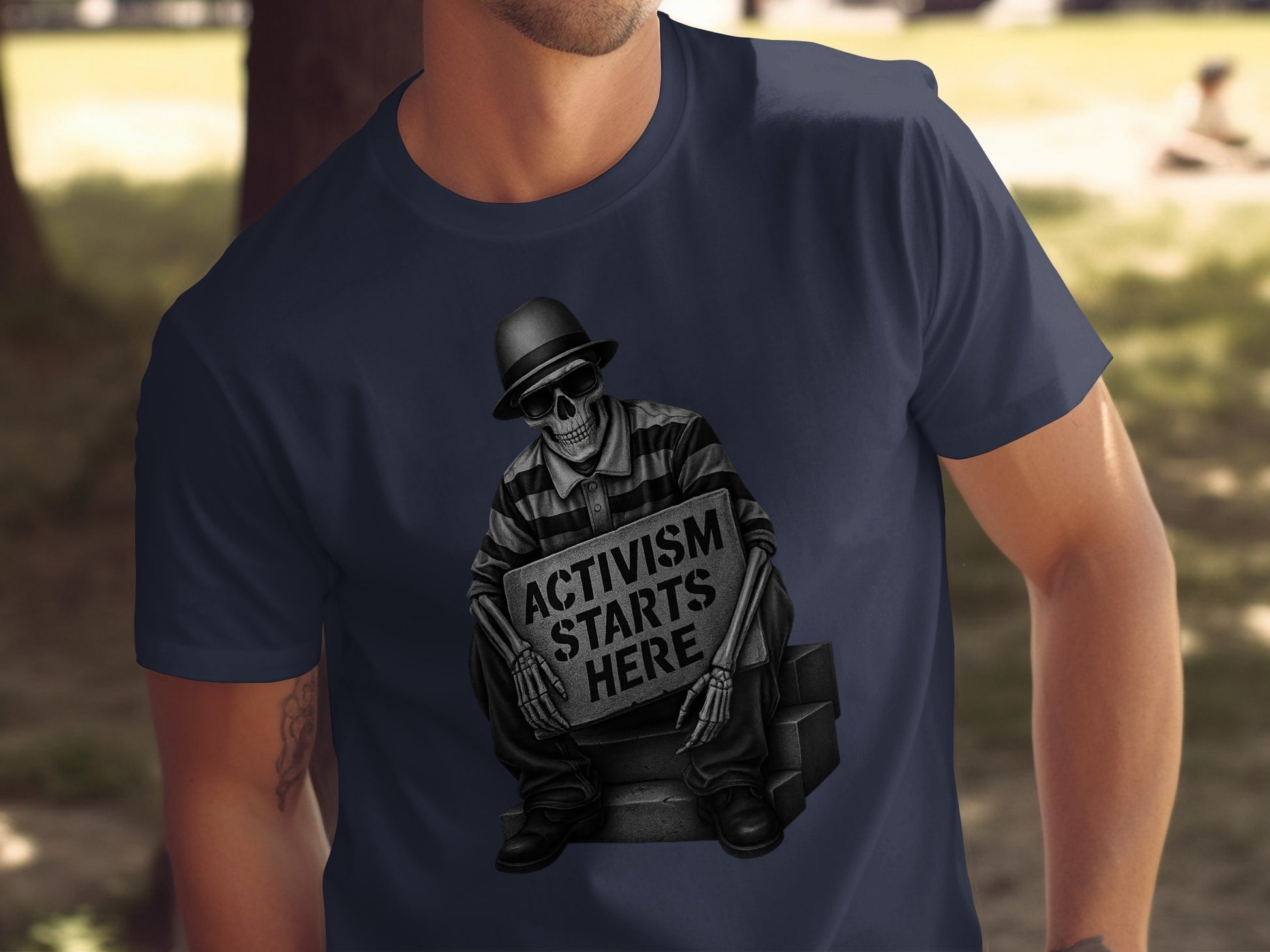 Activism Starts Here Skeleton Holding Sign T-Shirt Product
