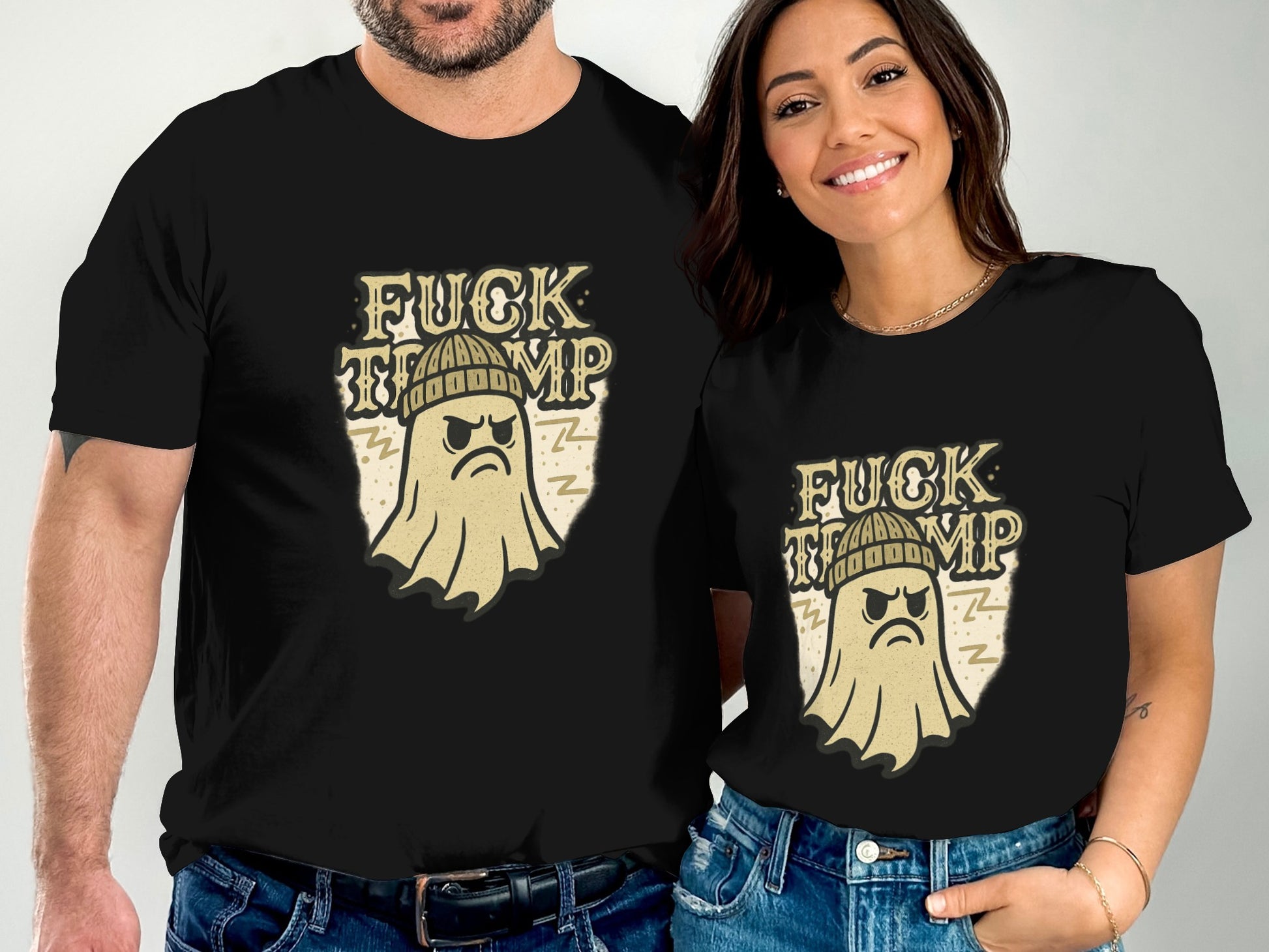 Funny Fuck Trump Ghost Print Couple Matching Shirts product type
