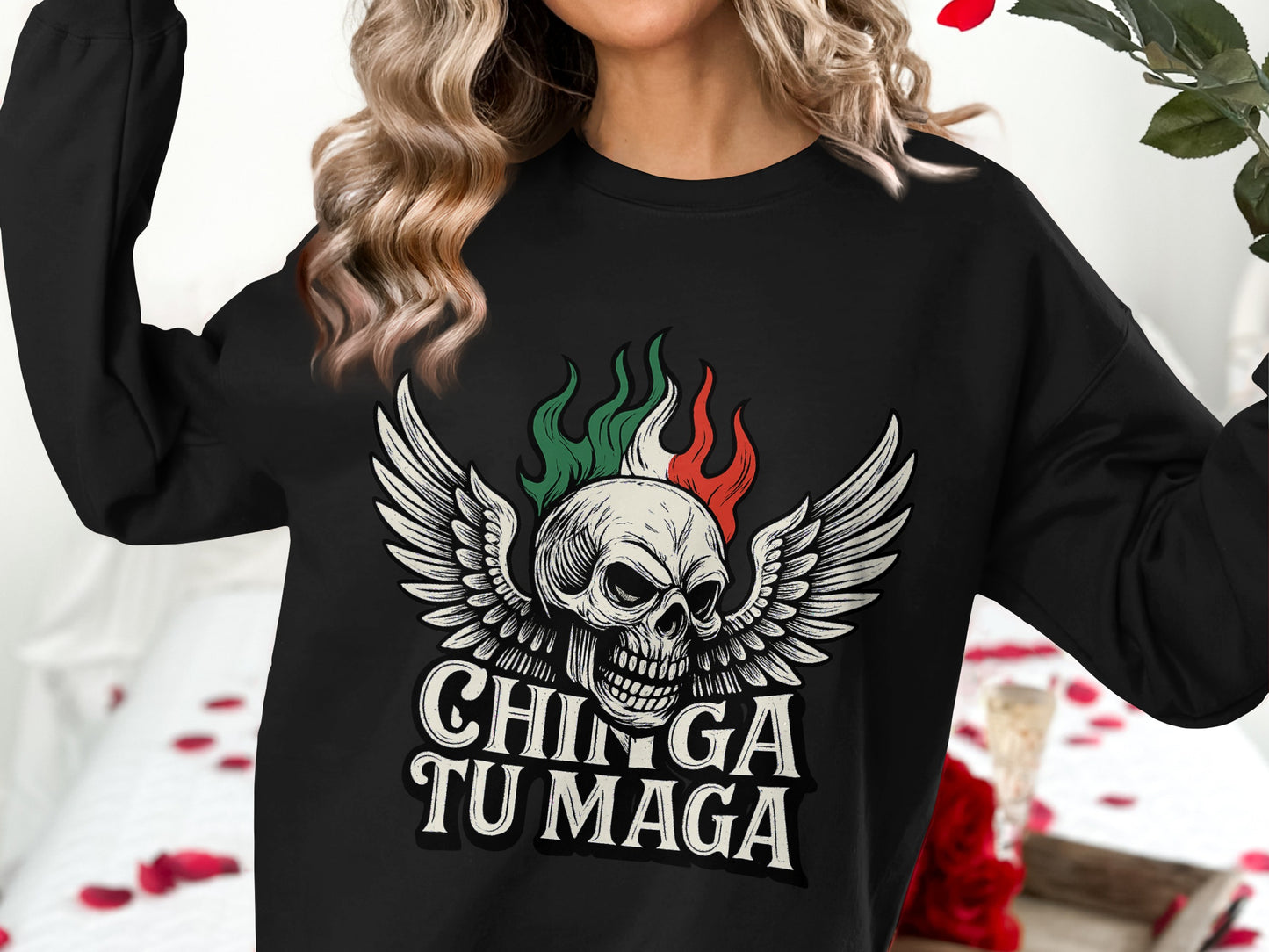 Chinga Tu Maga Skull Wings Graphic Long Sleeve product