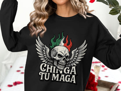 Chinga Tu Maga Skull Wings Graphic Long Sleeve product