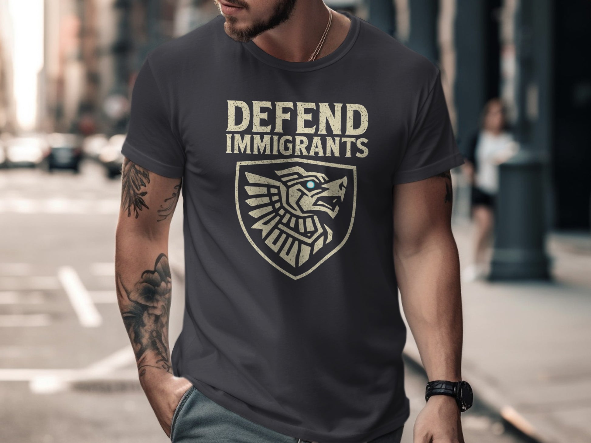Defend Immigrants Graphic T-Shirt with Bold Design