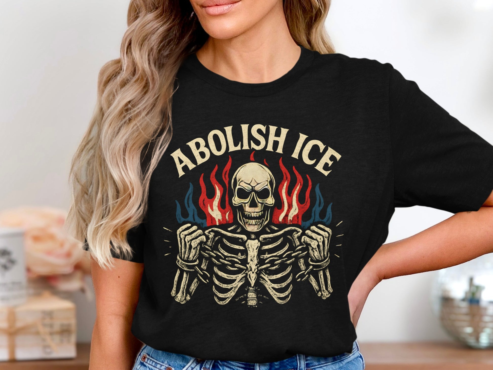 Abolish ICE Skeleton Flame Graphic Tee product type