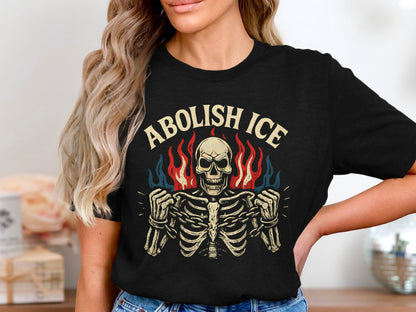 Abolish ICE Skeleton Flame Graphic Tee product type