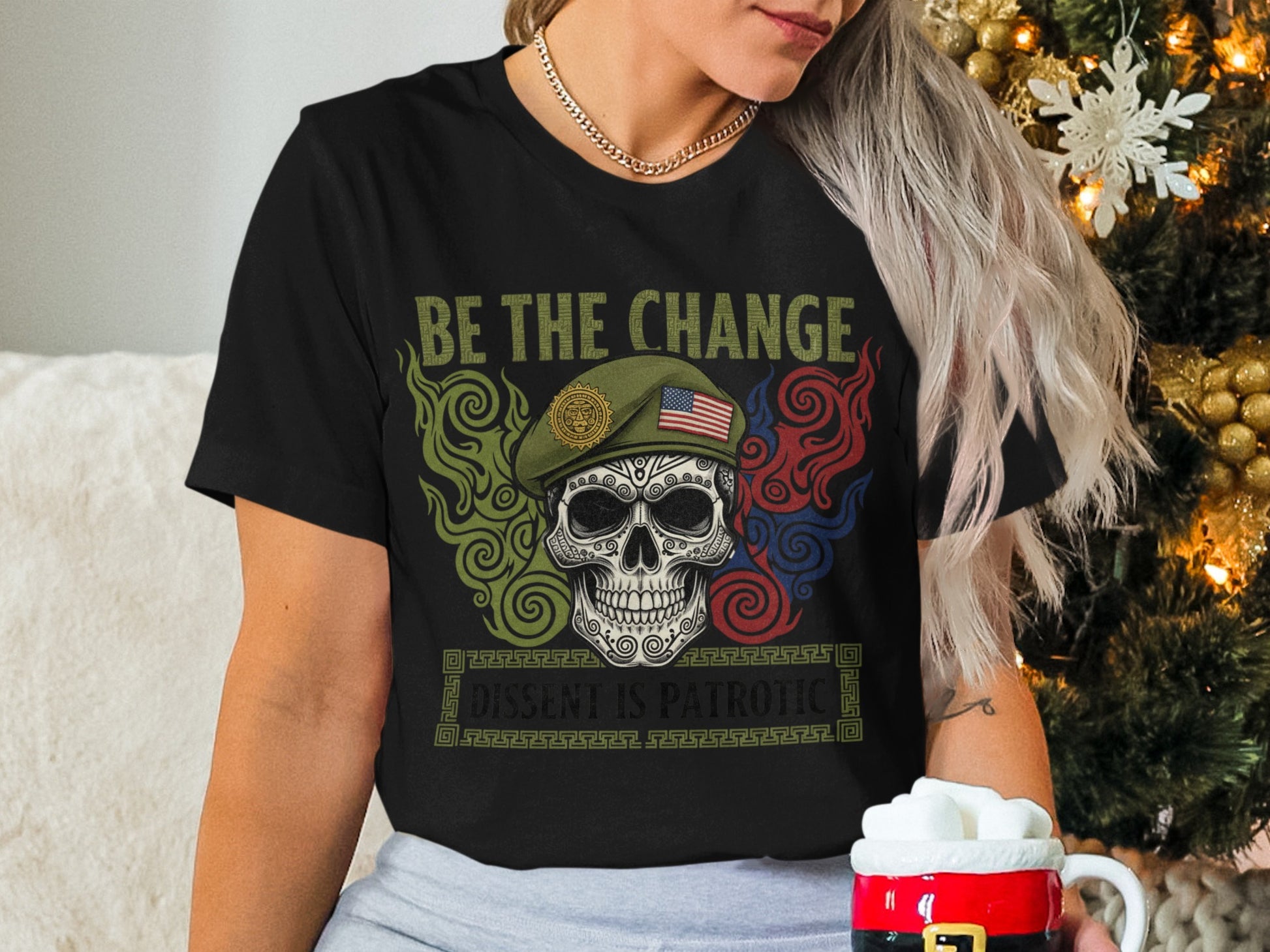 Be the Change Dissent Is Patriotic Skull Tee