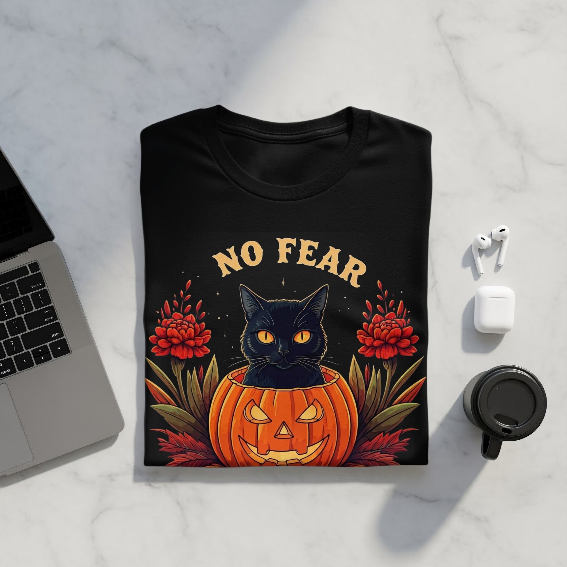 No Fear Black Cat Pumpkin Halloween Shirt product type