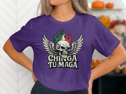 Skull Wing Design Chinga Tu Maga Graphic T-shirt