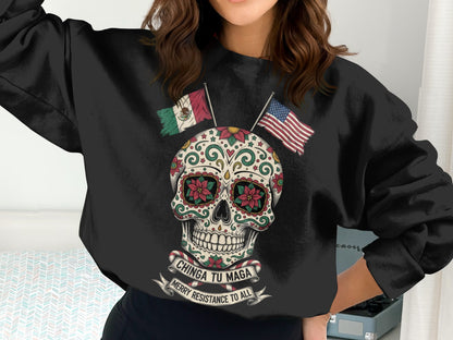 Chinga Tu Maga Merry Resistance Skull Print Sweatshirt