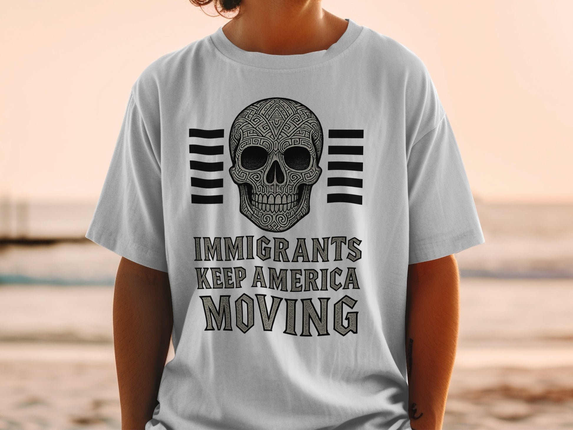 Immigrants Keep America Moving Skull Graphic Tee