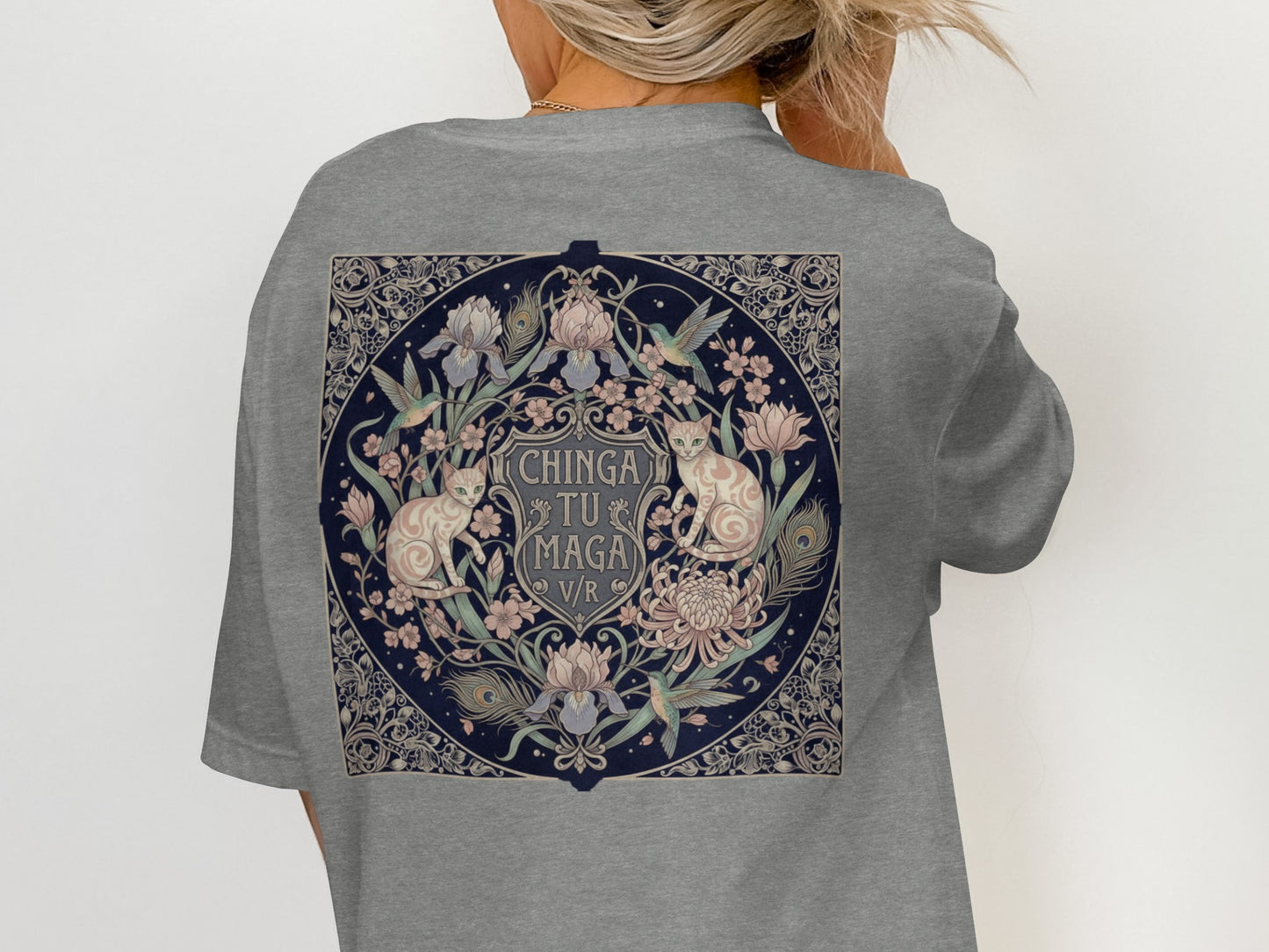 Elegant Floral Design Back Print Graphic Shirt