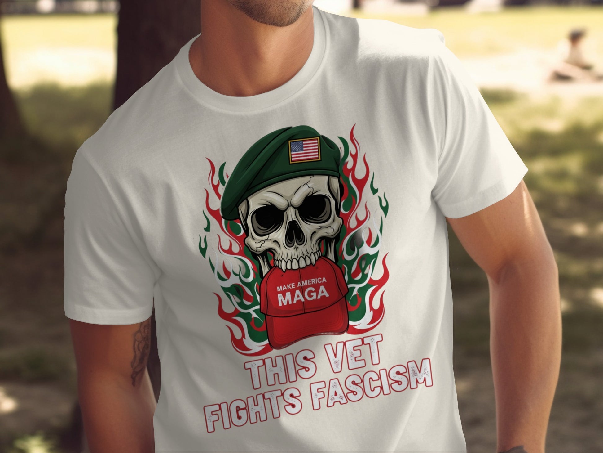 This Vet Fights Fascism Flamed Skull T-Shirt