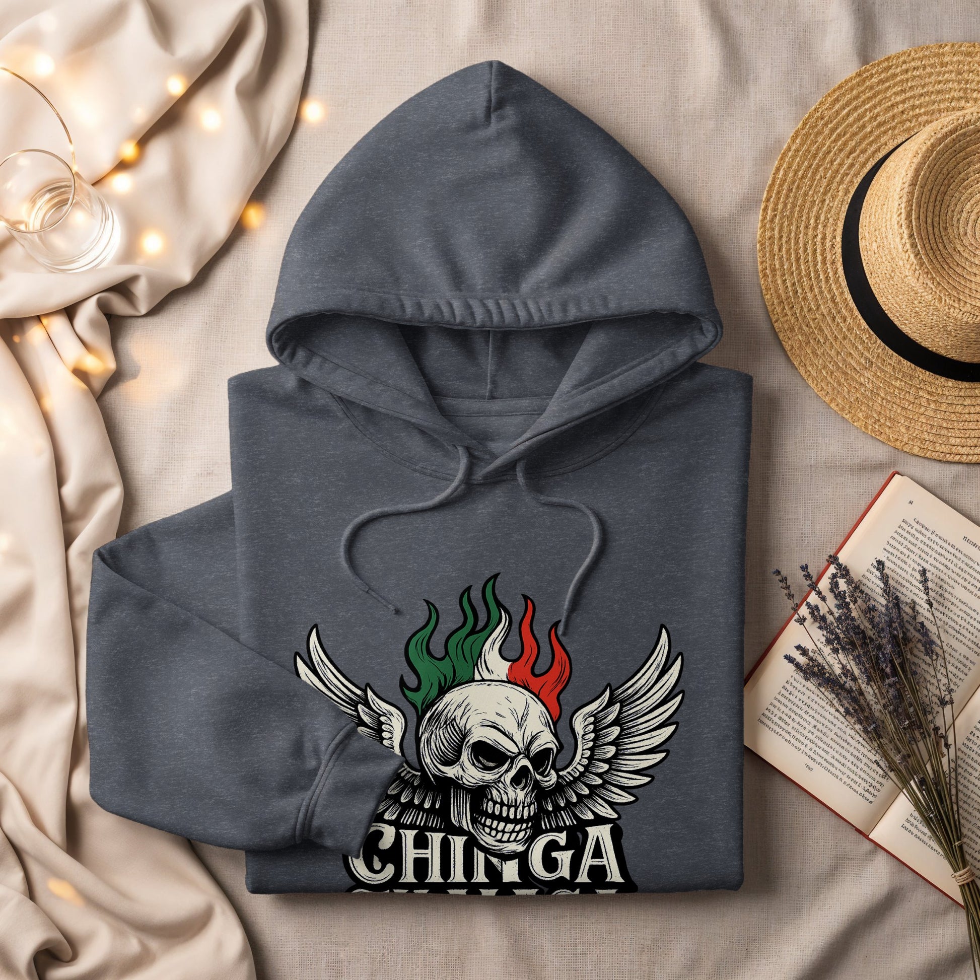Skull Design with Wings and Flames Hoodie product