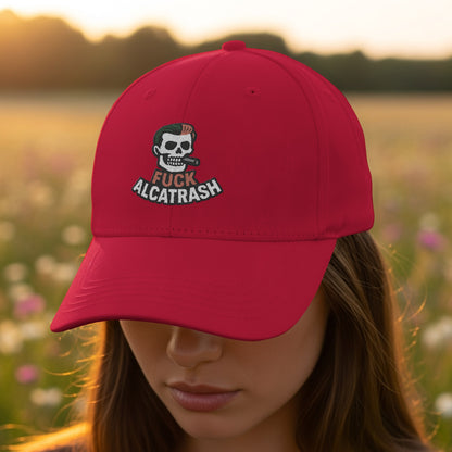 Red Cap with Fuck Alcatrash Skull Design product