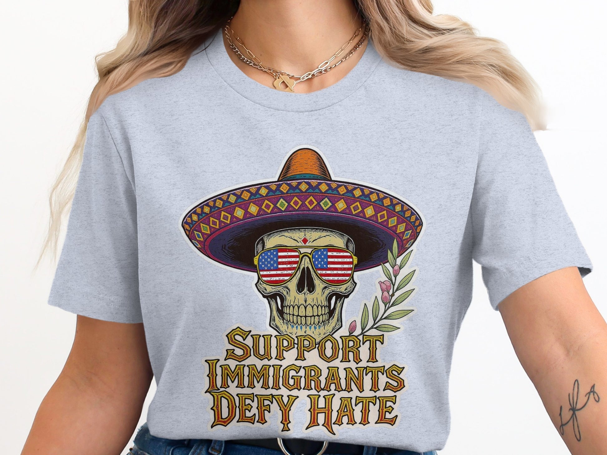 Support Immigrants Defy Hate Skull Unisex Shirt product