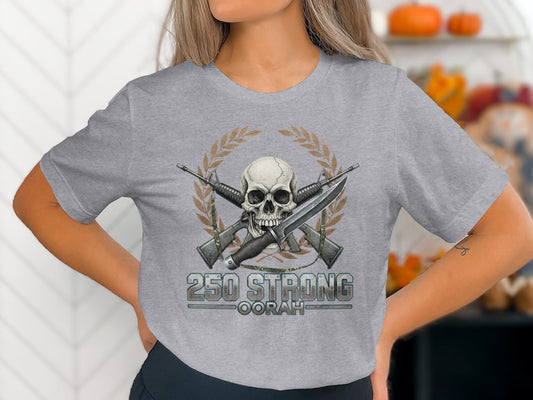 250 Strong Oorah Graphic Tee With Skull and Weapons