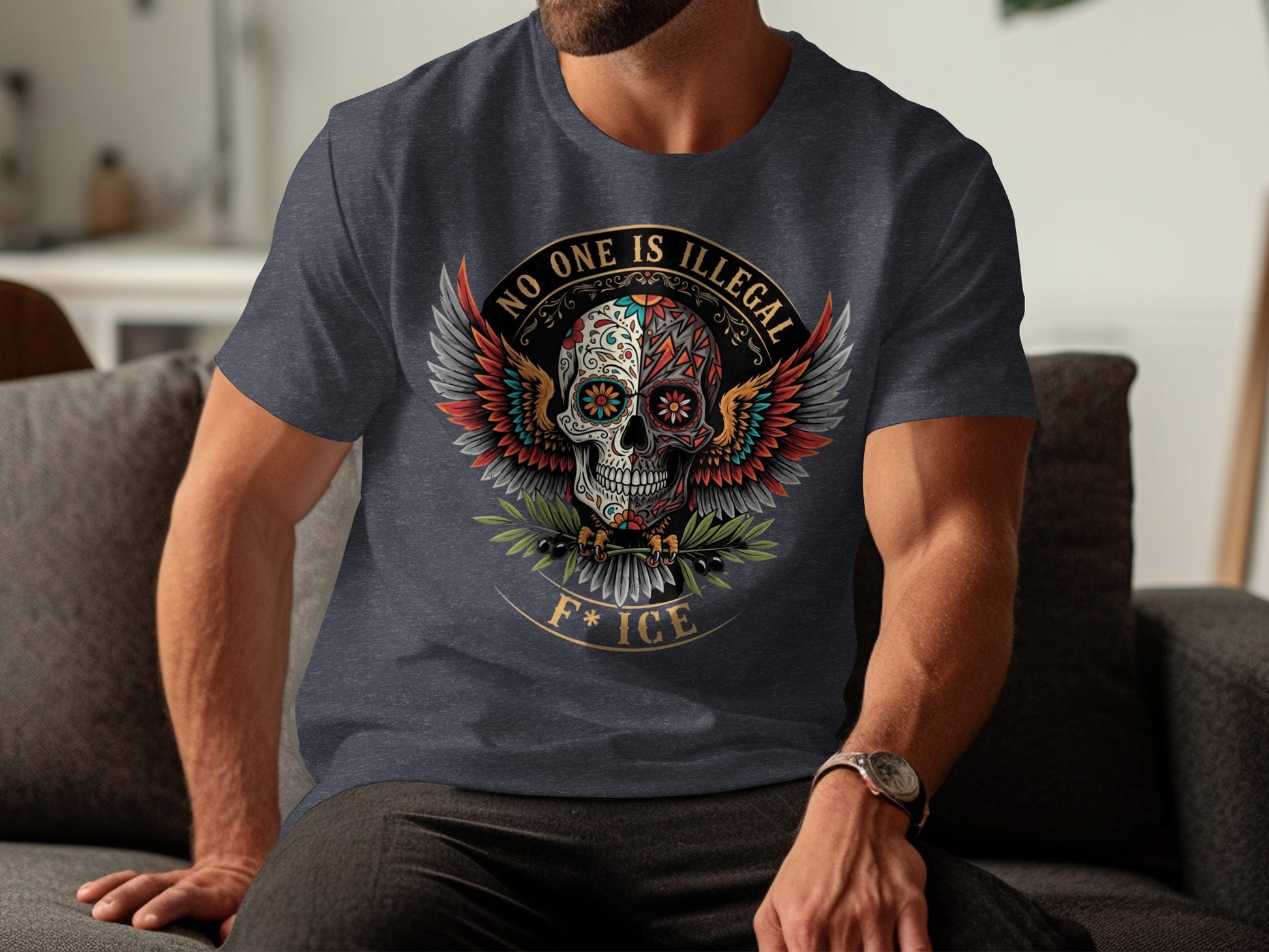 No One Is Illegal F*ck ICE Skull print t-shirt product type