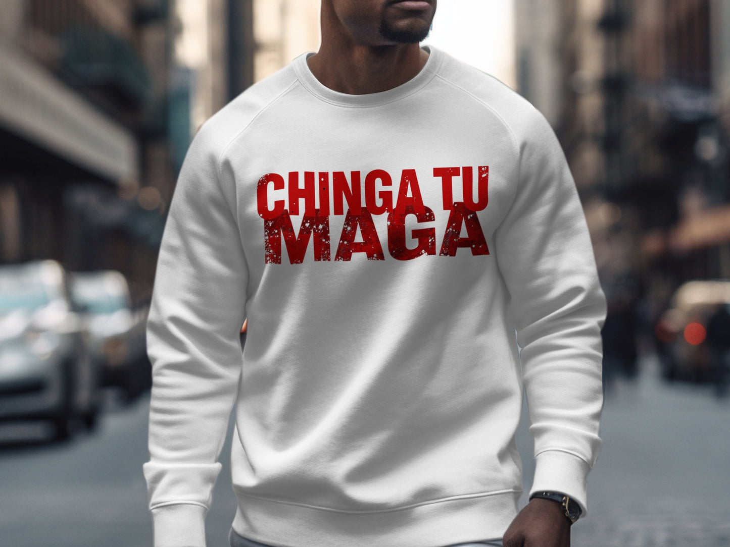 Chinga Tu Maga Text White Sweatshirt Product