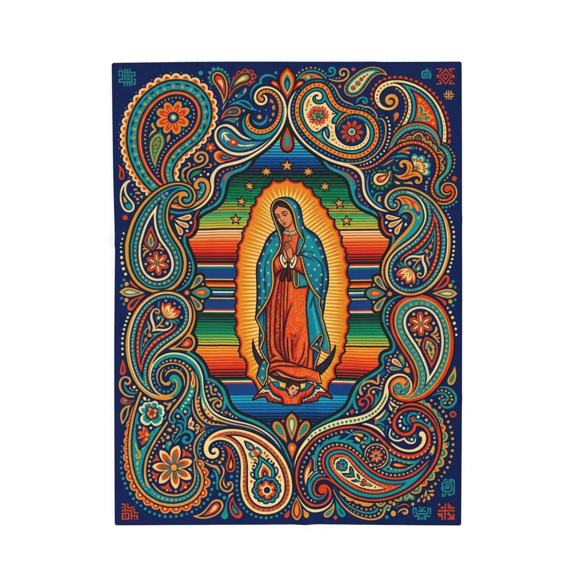 Our Lady of Guadalupe Blanket, Virgen de Guadalupe Throw, Mexican Folk Art Serape Design, Colorful Religious Blankets, Spiritual Home Decor