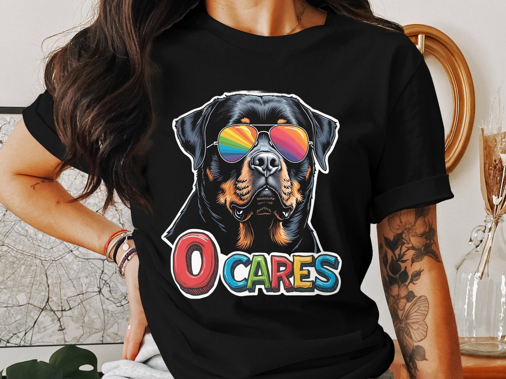 O Cares Colorful Dog in Sunglasses Graphic T-Shirt product type