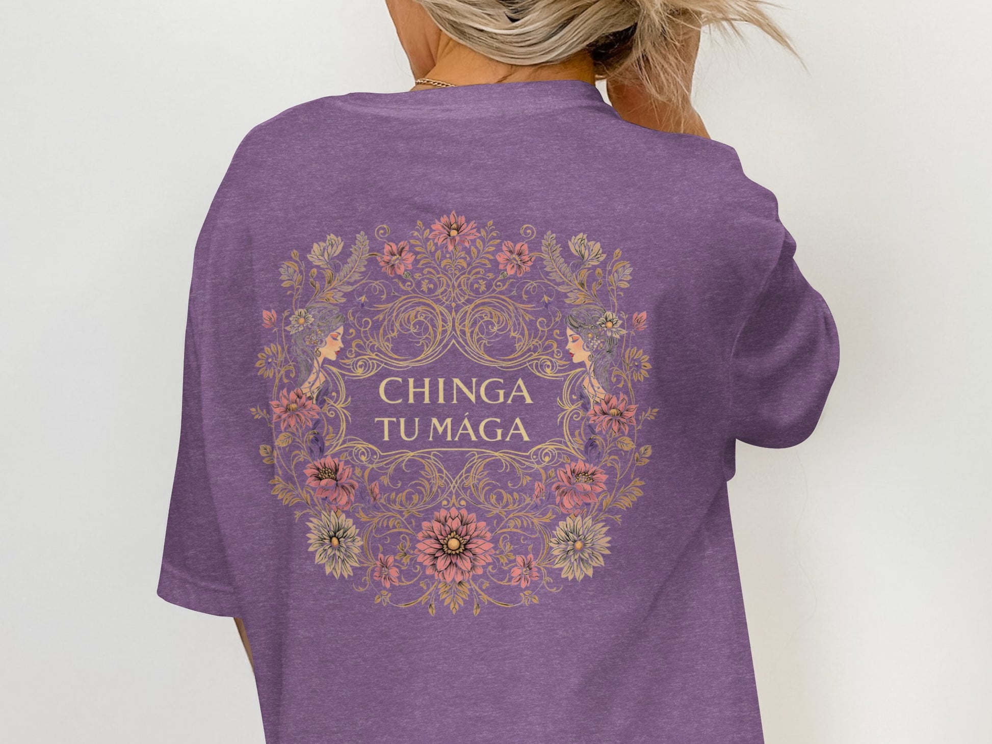 Chinga Tu Maga Graphic Top with Colorful Floral Design