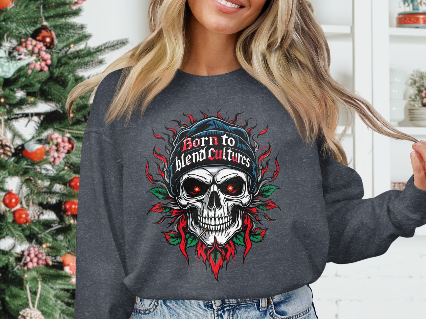 Born to Blend Cultures Skull Graphic Sweater product