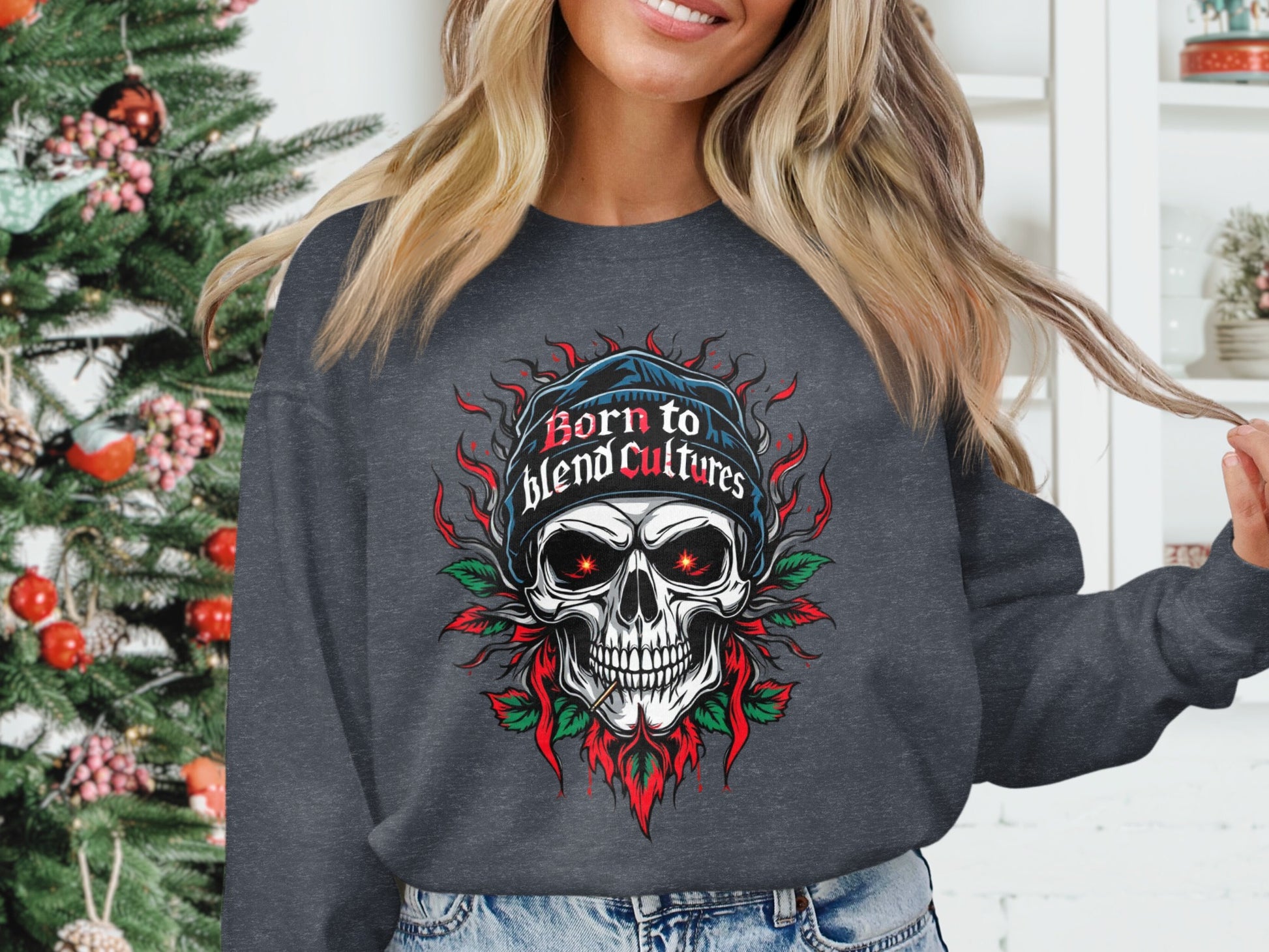 Born to Blend Cultures Skull Graphic Sweater product