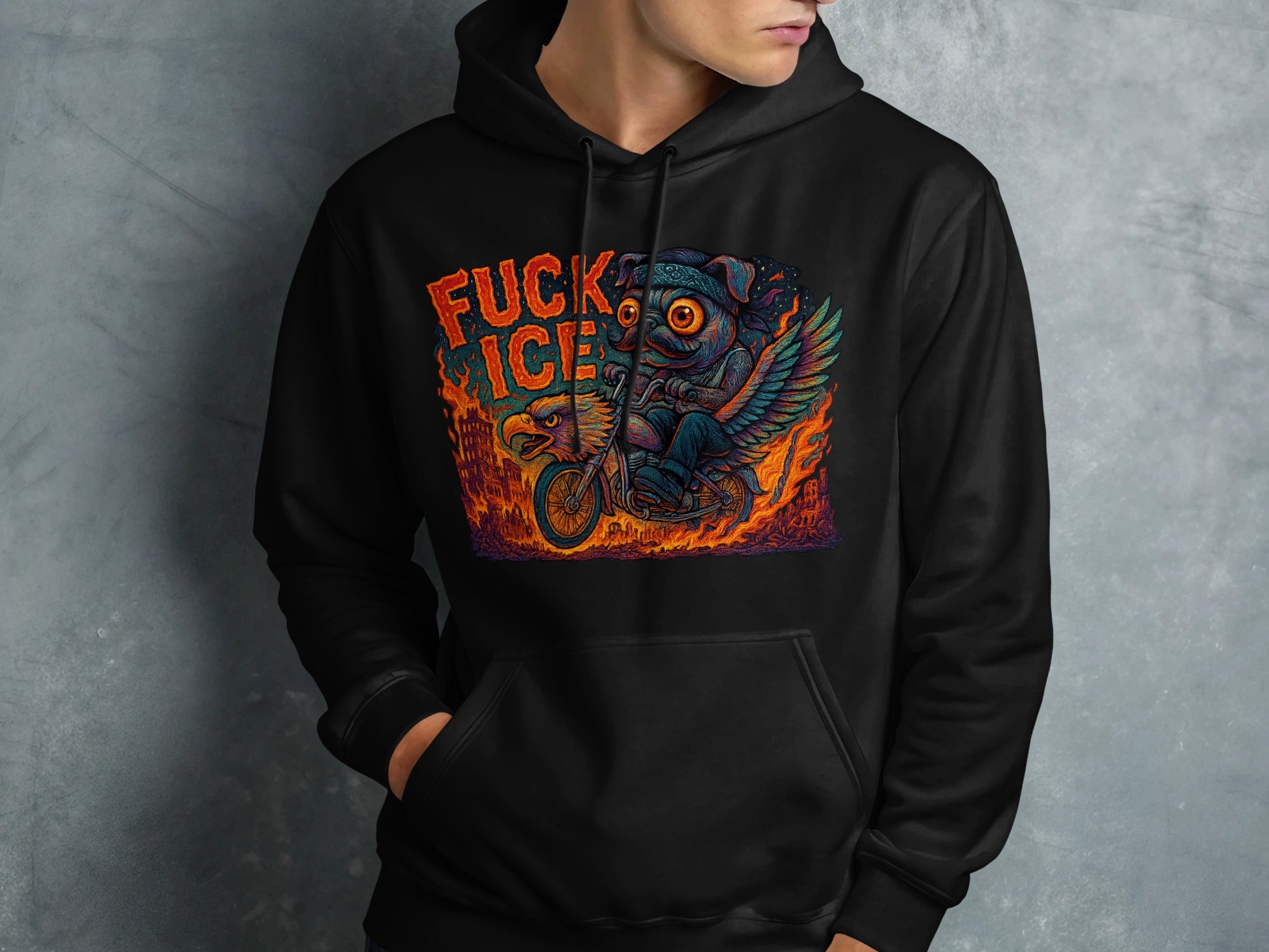 Colorful Cyclist Design on Black Hoodie product