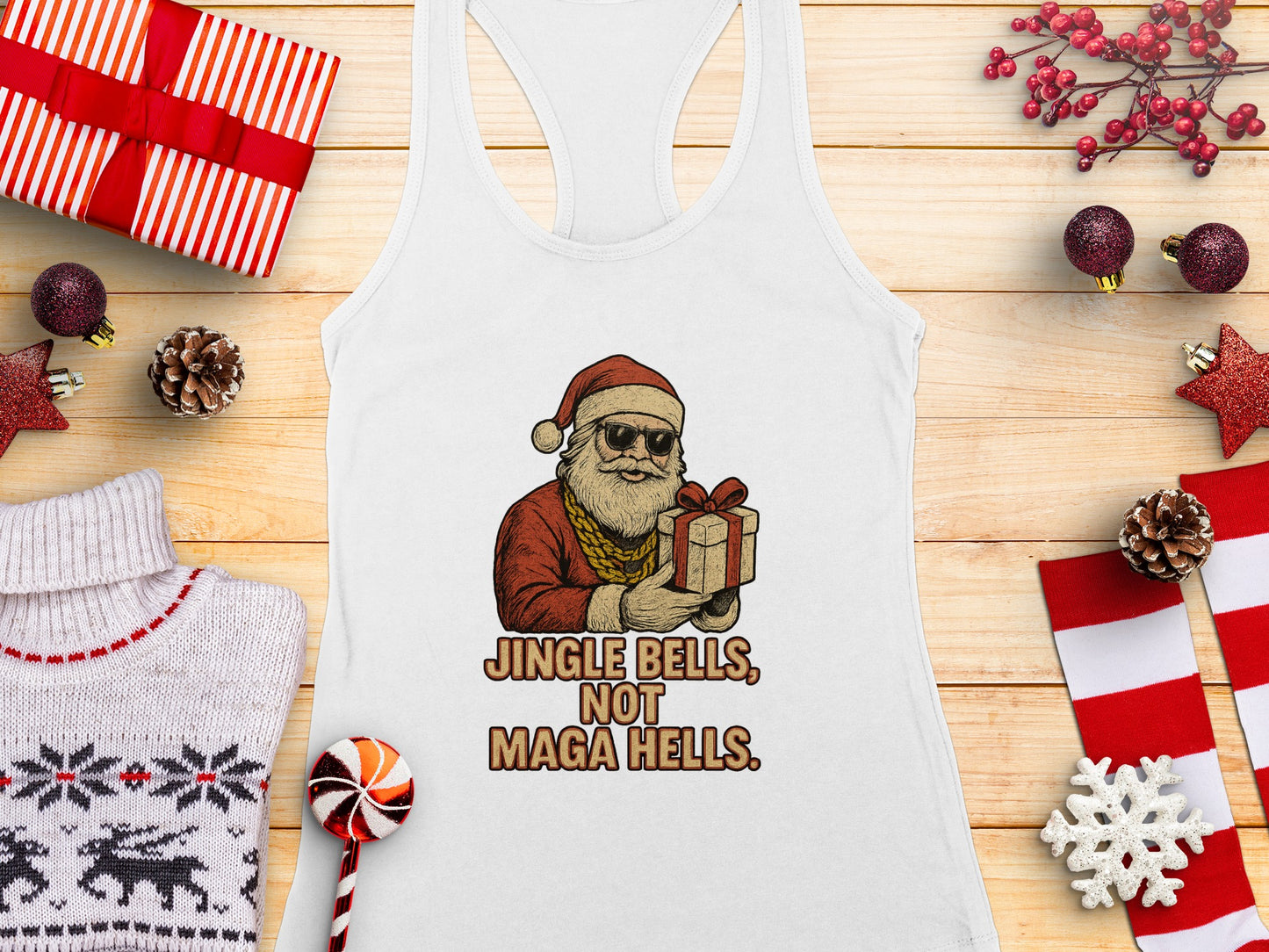 Jingle Bells Not Maga Hells Funny Christmas Tank Top