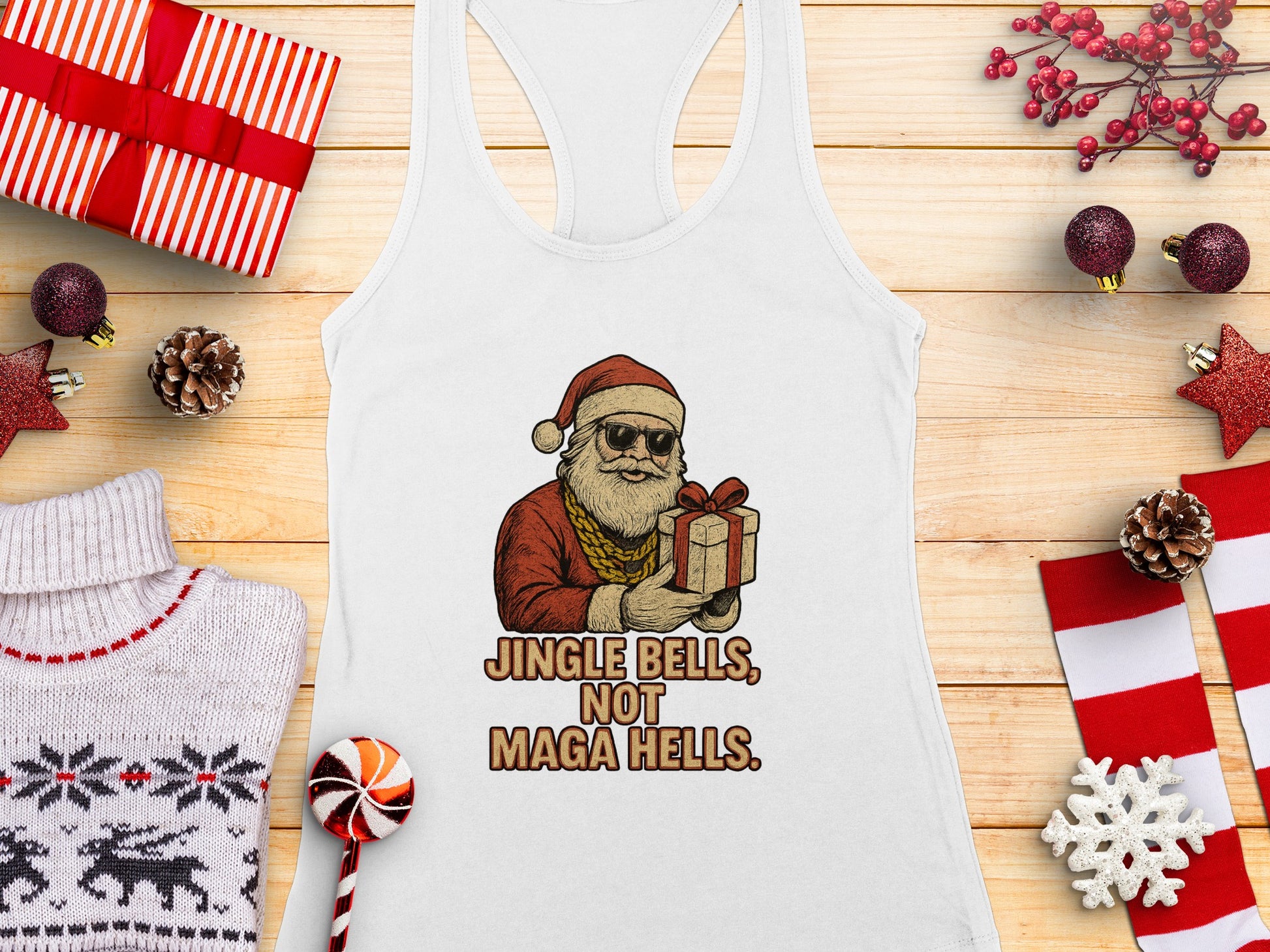 Jingle Bells Not Maga Hells Funny Christmas Tank Top