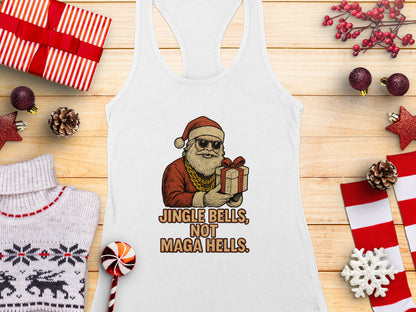 Jingle Bells Not Maga Hells Funny Christmas Tank Top