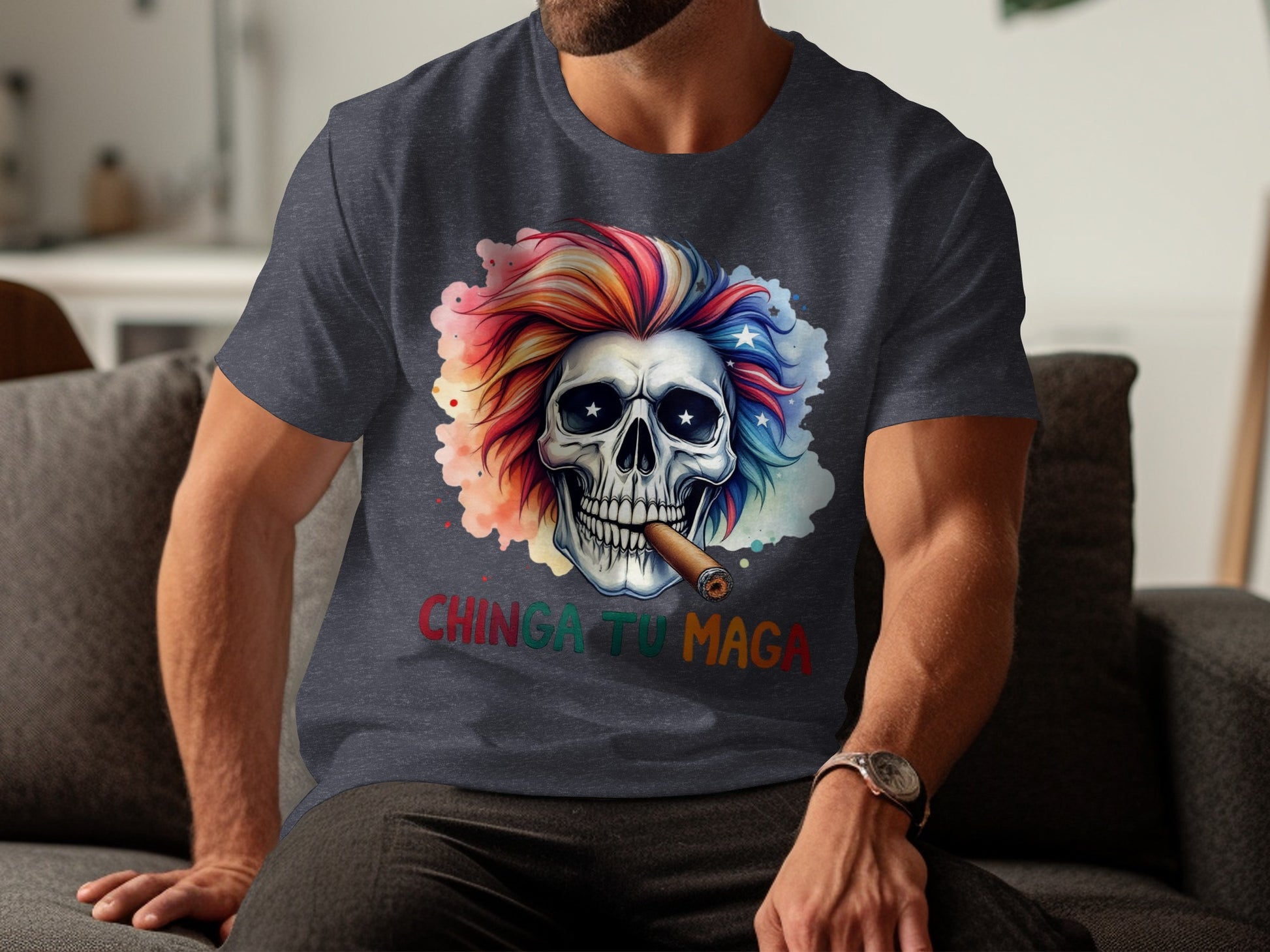 Chinga Tu Maga Colorful Skull Graphic T-Shirt product