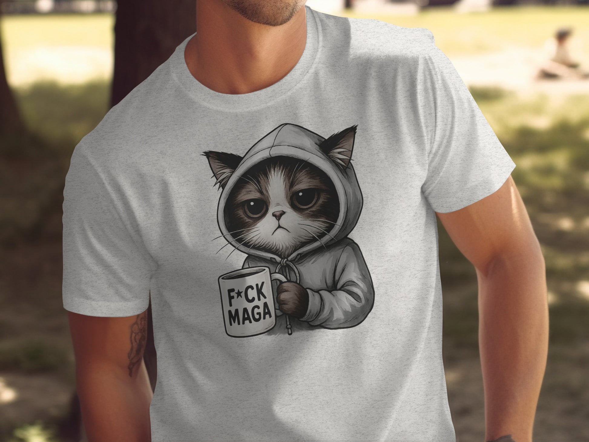 Grumpy Cat Hoodie holding mug graphic novelty shirt