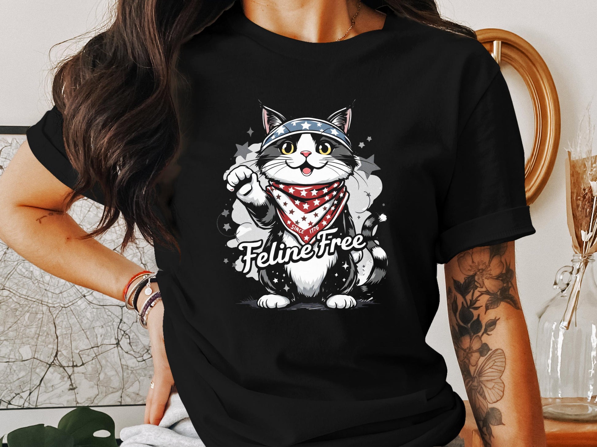 Feline Free Cat with Bandana Patriotic T-Shirt product