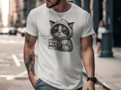 Grumpy Cat Drinking Coffee Graphic T-Shirt