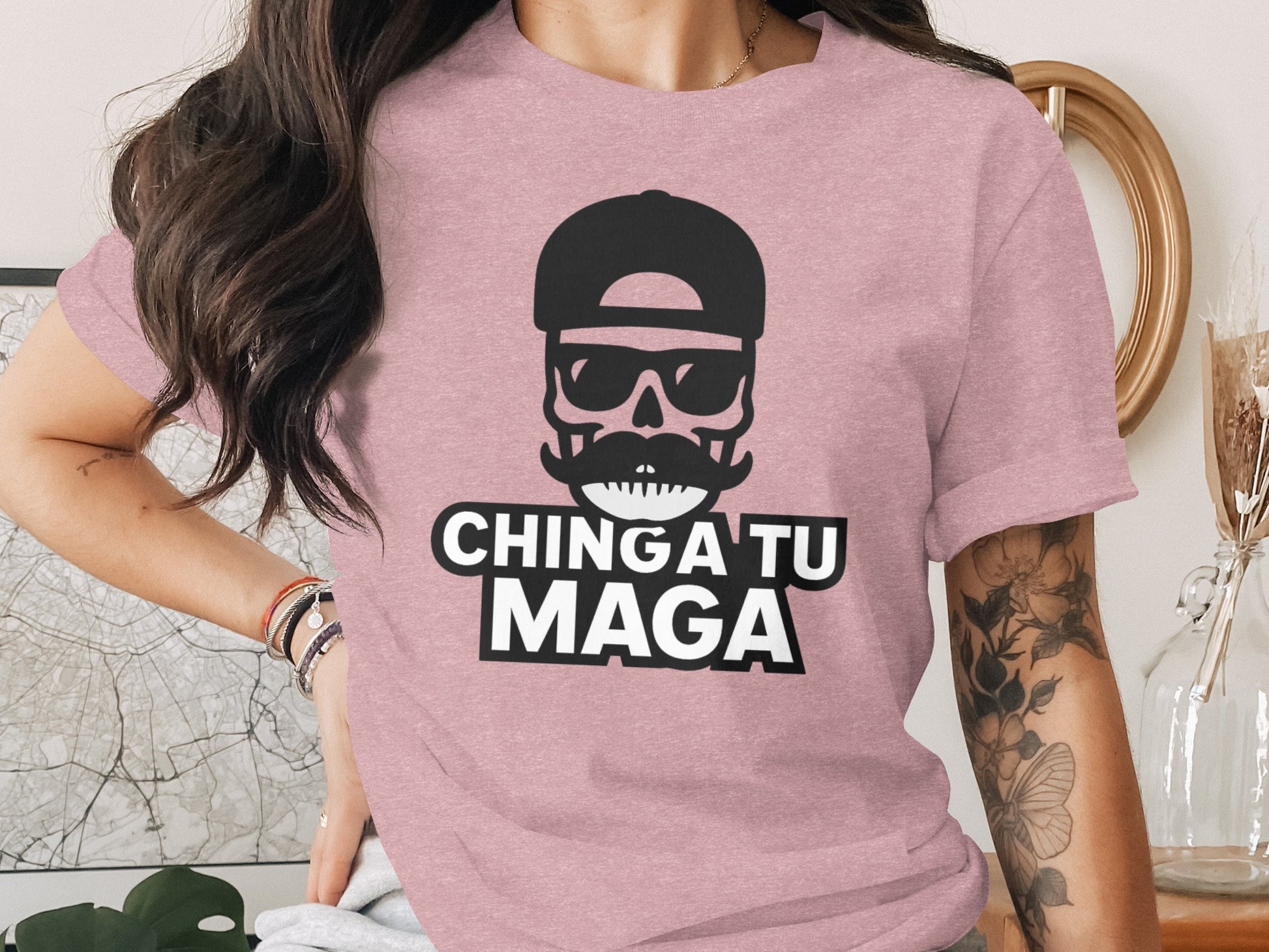 Unique Skull Design Chinga A Tu Maga T-Shirt