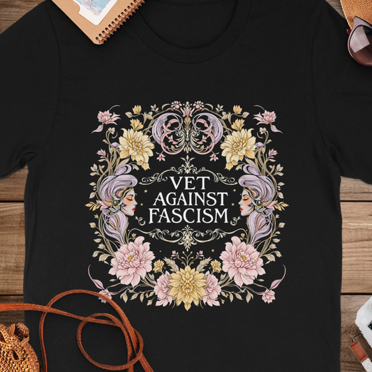 Vet Against Fascism Graphic Floral T-shirt