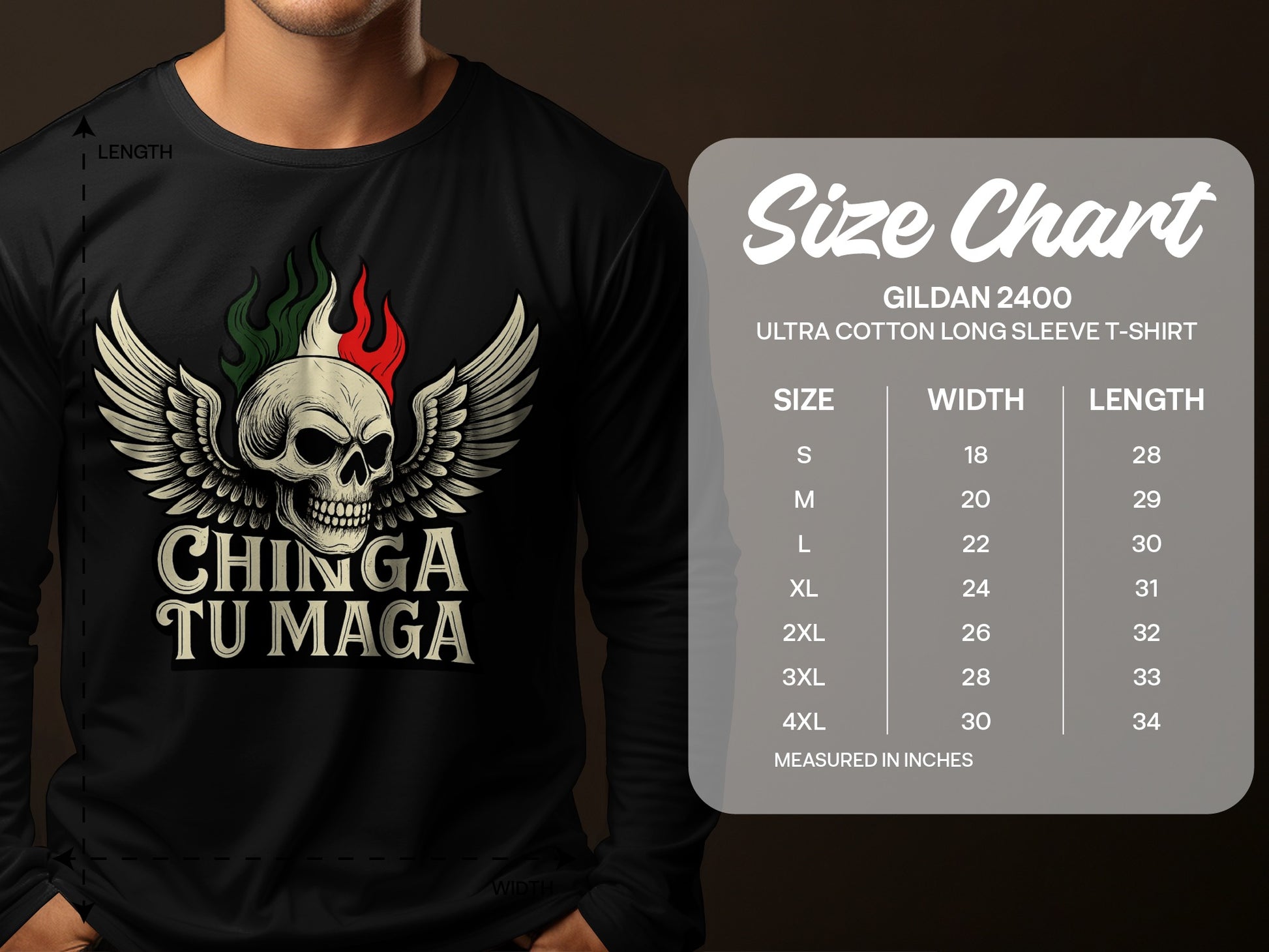 Skull with Wings and Flames Long Sleeve T-Shirt