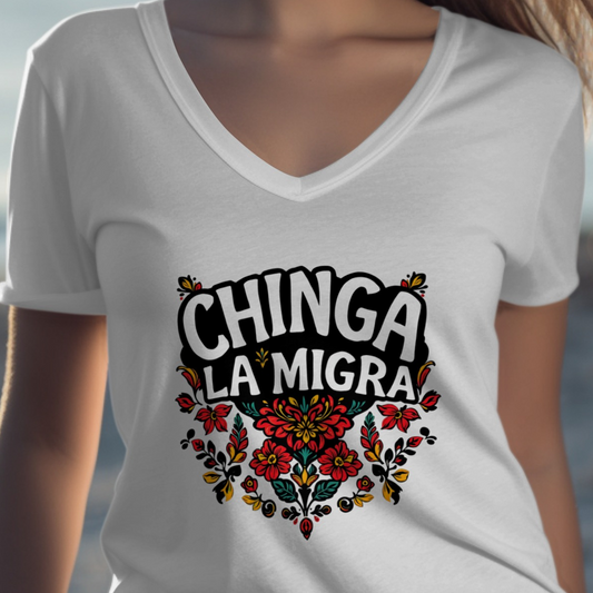 Chinga La Migra Graphic Floral Design T-Shirt product