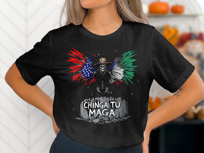 Chinga Tu Maga Mexican USA Flag Skull T-Shirt product type