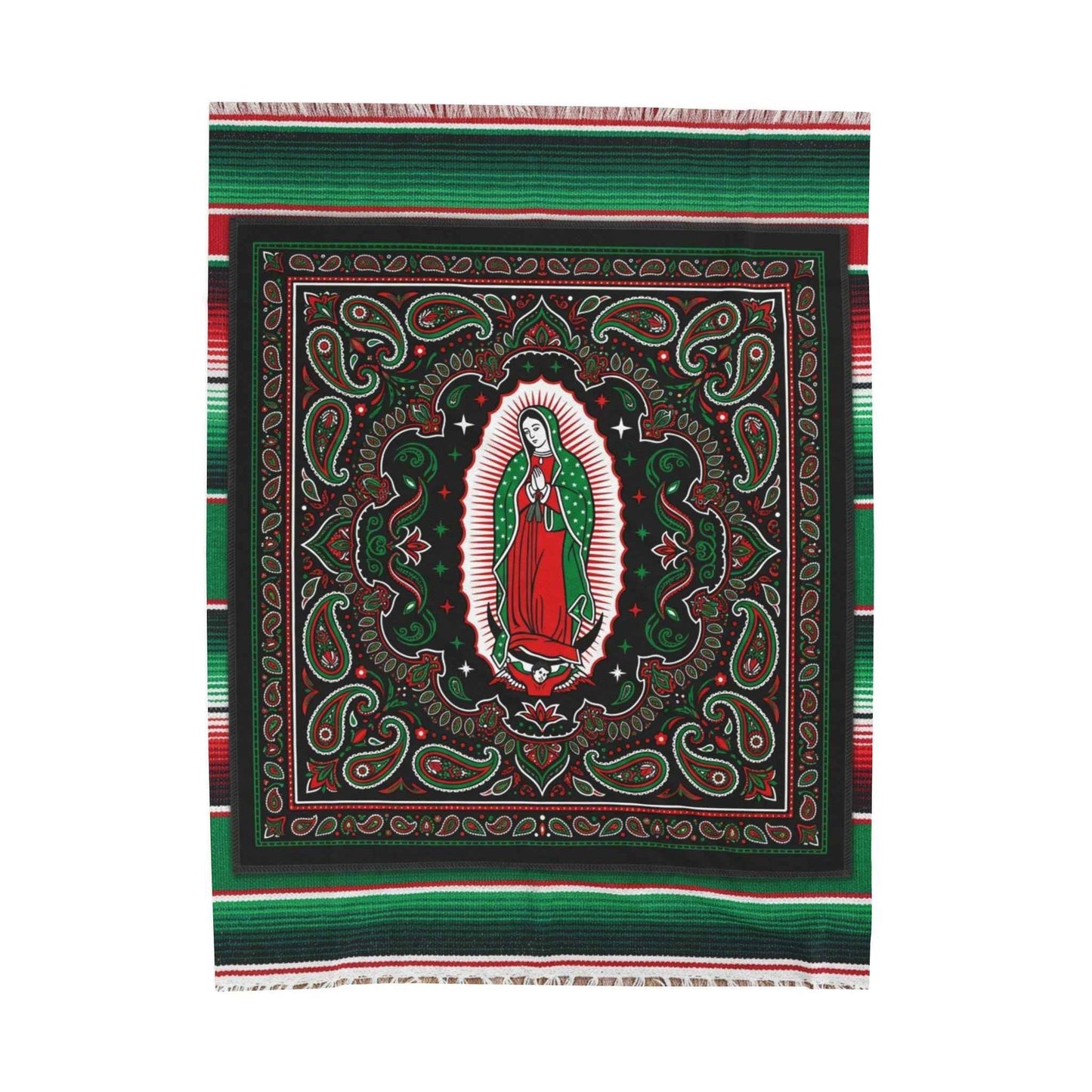 Our Lady Guadalupe Serape Blanket, Virgin Mary Chicano Art, Mexican Blanket Paisley Bandana Design, Catholic Prayer Altar Blankets