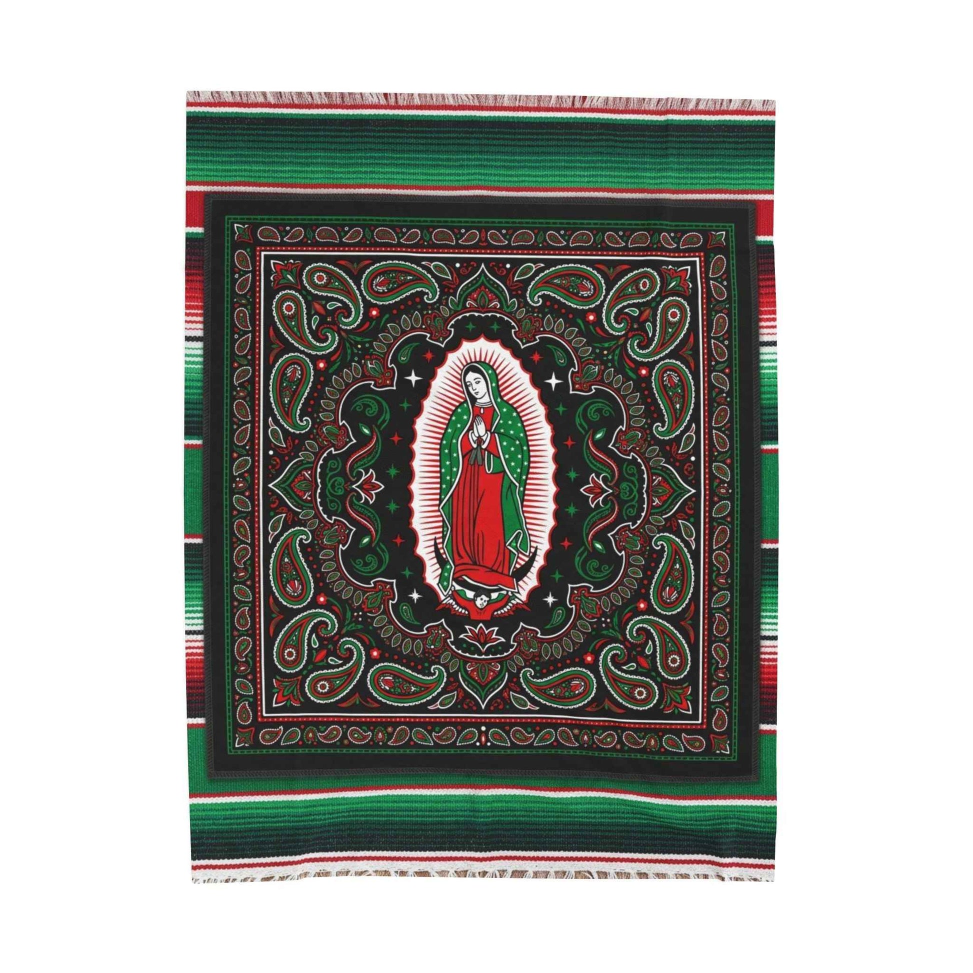 Our Lady Guadalupe Serape Blanket, Virgin Mary Chicano Art, Mexican Blanket Paisley Bandana Design, Catholic Prayer Altar Blankets