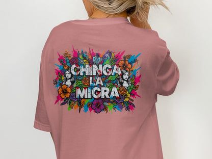 CHINGA LA MIGRA Graphic T-Shirt with Colorful Design