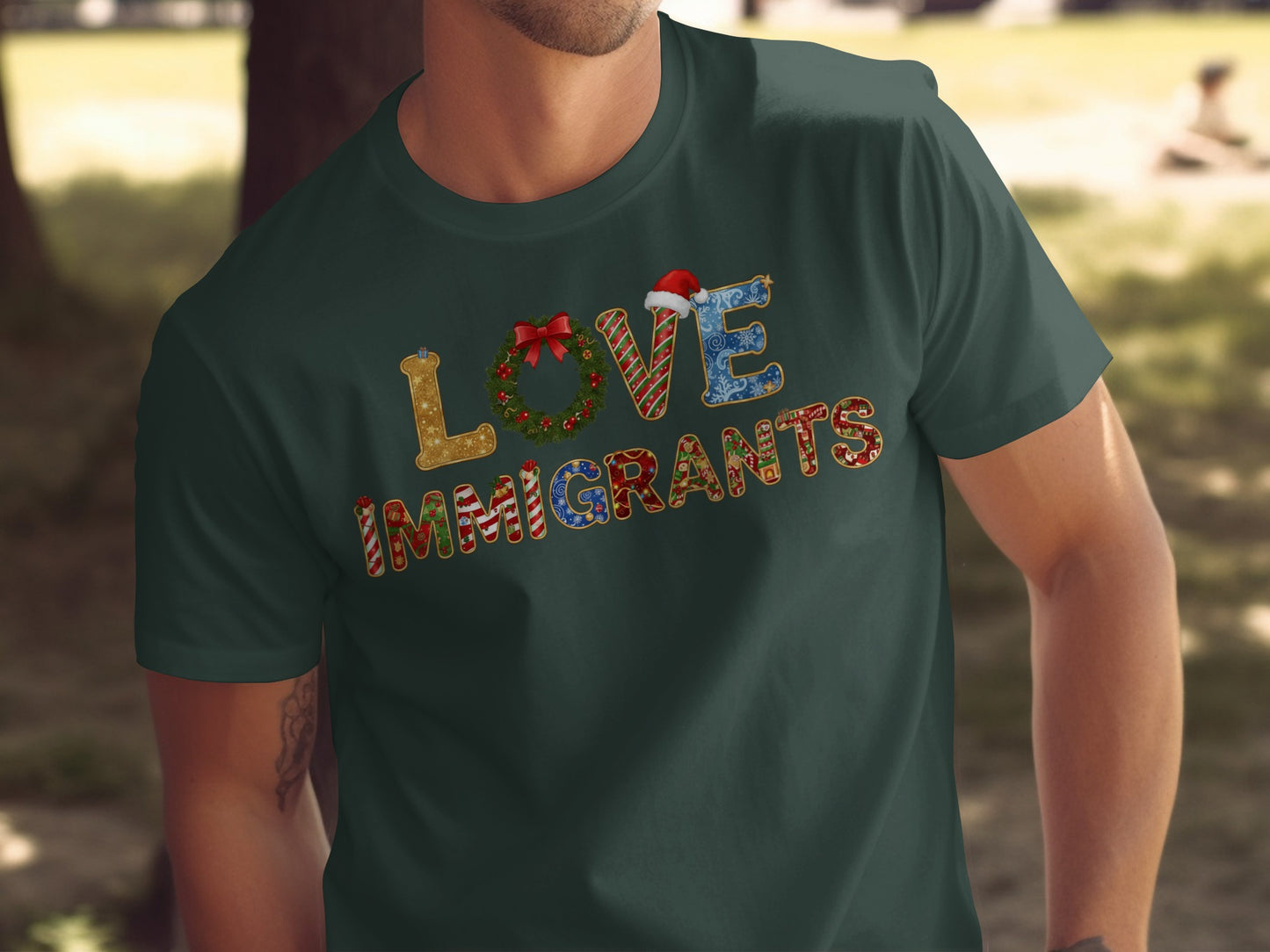 Love Immigrants Festive Holiday Graphic T-Shirt