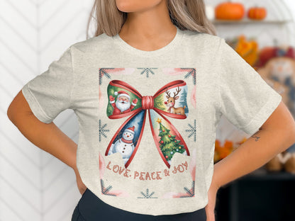 Christmas Santa Reindeer Snowman Love Peace Joy Shirt