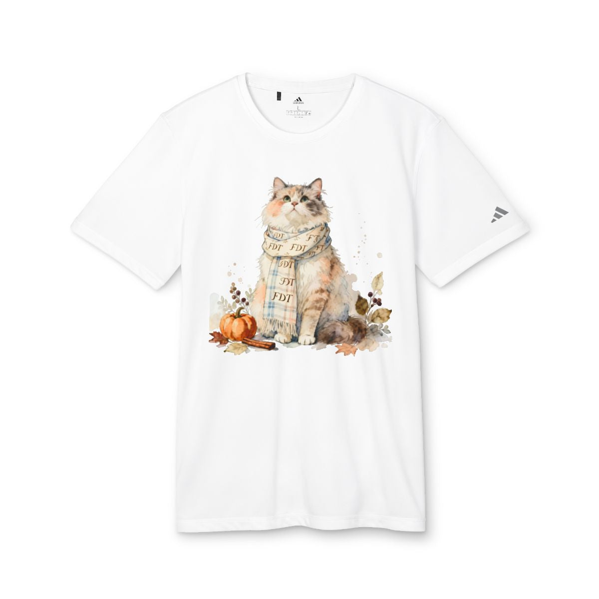 Cute Cat with Scarf Autumn Pumpkin Leaves T-Shirt