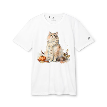 Cute Cat with Scarf Autumn Pumpkin Leaves T-Shirt